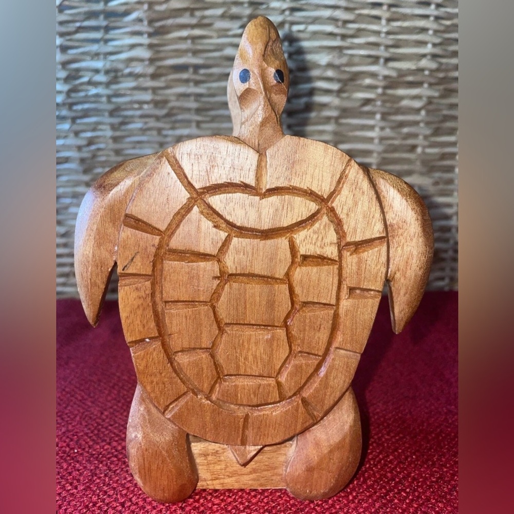 Hand-Carved Wooden Sea Turtle Napkin Holder- Natural Brown